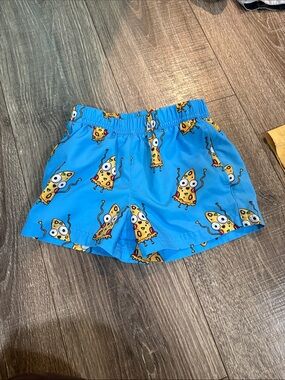 Kids Blue Cartoon Pizza Print Swim Shorts